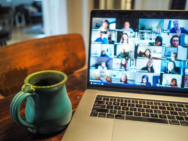 Remote working team on video conference call image